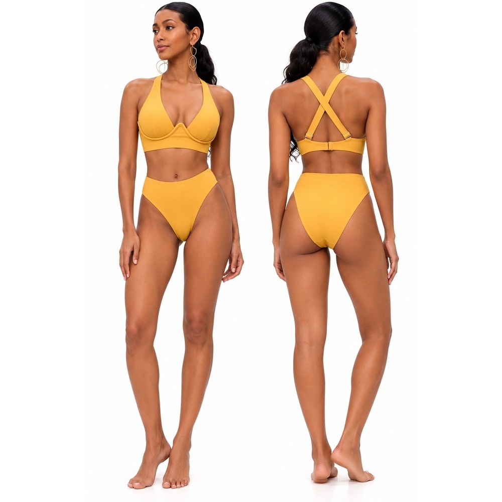 Andrea Iyamah Swim Kasa Bikini Set Sand Yellow Underwire Top High Waist Bottom M
